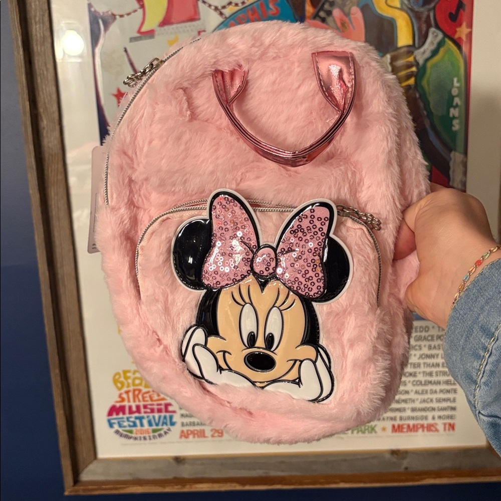 Disney Minnie Mouse Girls Faux Fur Mini Backpack NWT